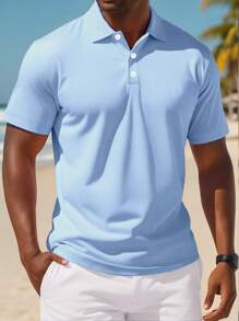 Manfinity Dauomo Camisa polo de manga corta para hombre de unicolor - Celeste - Ver 3