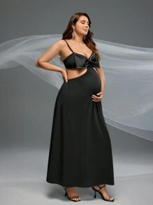 SHEIN 孕婦寫真中空腰間背心裙，孕婦服裝 - 黑色 - 查看 7