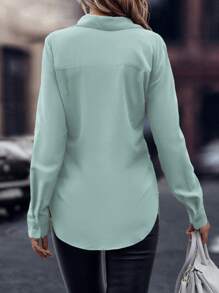 EMERY ROSE Solid Color Button-Front Casual Long Sleeve Shirt Fall Cloth For Women