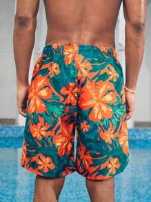 Manfinity Men Plus 熱帶印花束腰游泳褲 - 彩色 - 查看 2