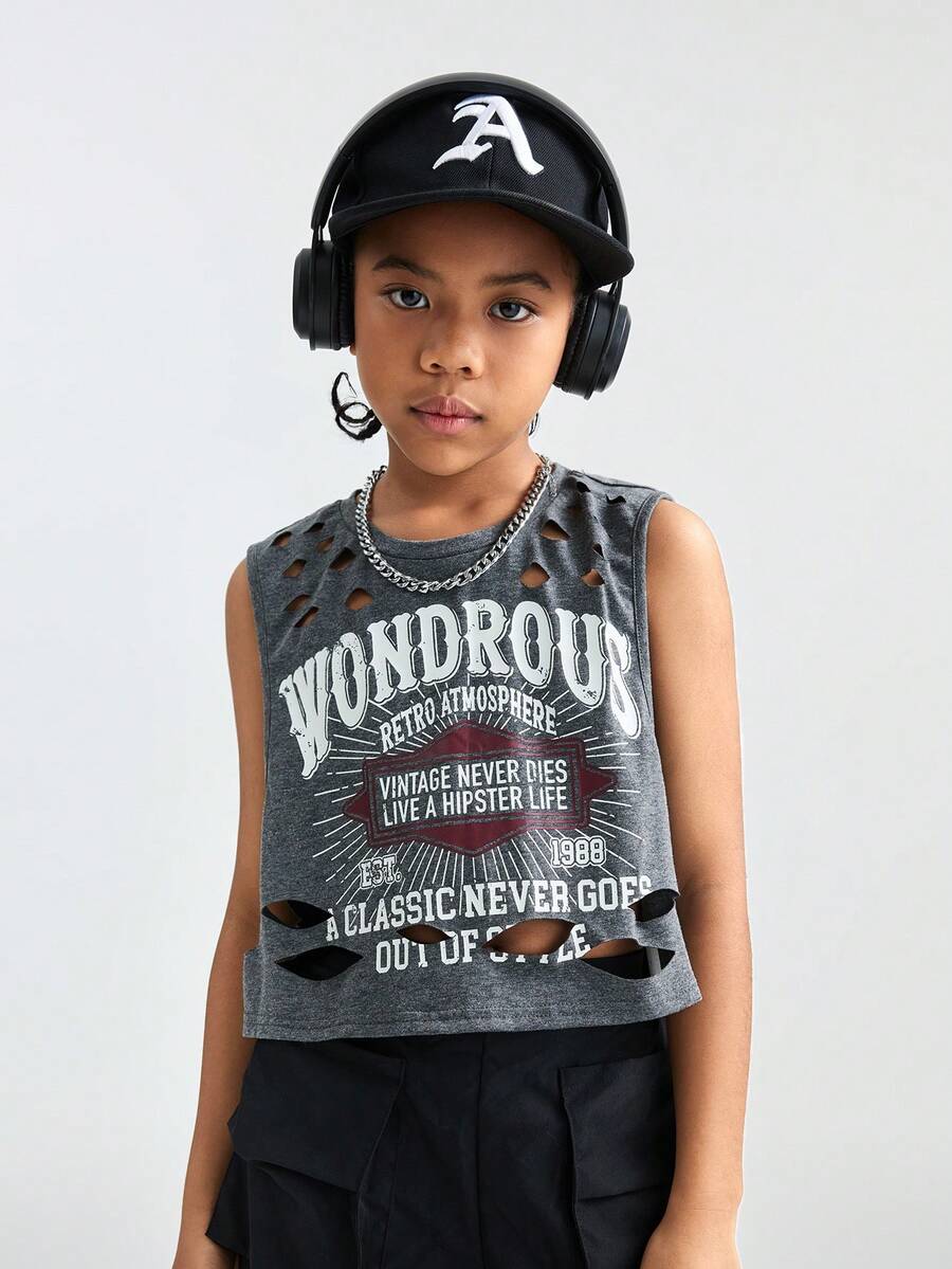 Coolane Kids 少女秋季足球排球做旧无袖背心，复古春季感恩节万圣节服装圣诞节返校季亲子装 - 彩色 - 查看 1