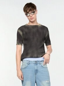 Manfinity Hypemode Áo thun nam tay ngắn dệt kim có gân màu trơn cổ tròn - Nhiều màu - Xem 6