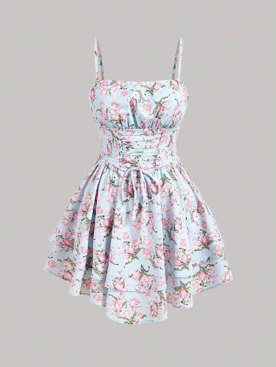 SHEIN MOD Ditsy Floral Vacation Style Plus Size Dress With Tied Straps - Mint Green - View 1