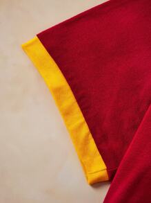 HARRY POTTER X SHEIN Vestido Casual Vermelho de Manga Curta com Gola Contrastante com Letra e Estampa de Leão para Garotas Adolescentes