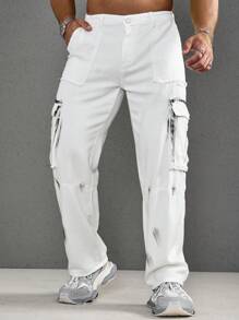 Manfinity Roughcore Men Flap Pocket Side Cargo Jeans - White - View 1