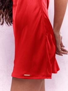 MISSGUIDED Satin Sleeveless Short Sheath Dress Christmas - Red - View 3