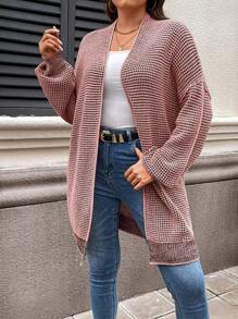 SHEIN LUNE Plus  Drop Shoulder Duster Cardigan Fall Women Clothes For Autumn & Winter - Dusty Pink - View 5