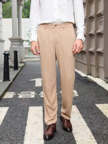 Manfinity VCAY 2入組男士編織商務和休閒直筒褲，中腰設計，彈性腰帶，適合春夏日常穿著