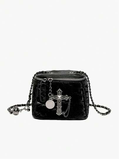 Goth Bolso de estilo gótico de moda para mujer, bolso cruzado versátil, bolso cuadrado pequeño, bolso chic de mujer punk
