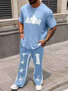 Manfinity LEGND Men Letter Graphic Tee & Pants - Multicolor - View 1