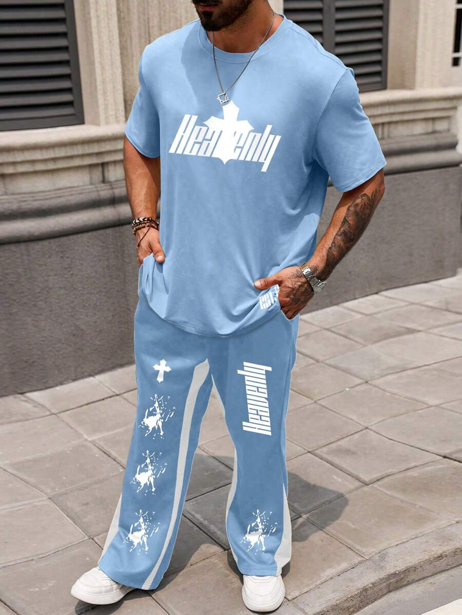 Manfinity LEGND Men Letter Graphic Tee & Pants - Multicolor - View 1