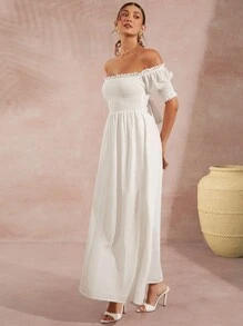 Hauture Women's Summer Casual Solid Color Backless Dress With Off Shoulder Strap - Beige - View 6