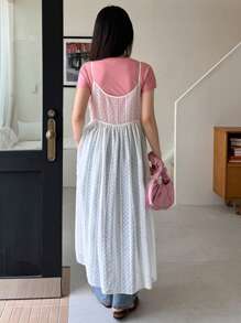 DAZY Robe de soleil transparente à bretelle, robe décontractée de femme avec bord en dentelle unie et à pois