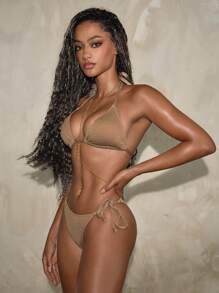 SHEIN Swim Conjunto de bikini con cadena para el Body, de tiras laterales con forma de triángulo y con brillo para el verano