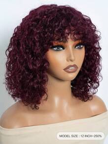 Density Pro 波浪捲劉海假髮短假髮充分機器製造假髮99顏色酒紅色顏色 - S99JC - 查看 2