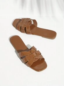 SHUZIA Ladies' Vacation Flat Heel Summer Sandal Slip On Shoe, Brown Color