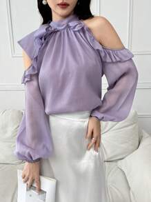 Modelyn 露肩荷葉邊連衣褲 - 紫色 - 查看 3