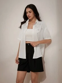 Aveloria Modichic 鬆身法式風格星星和鑽石印花短袖休閒衫 - 白色 - 查看 4