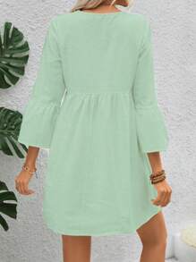 EMERY ROSE Robe ample à manches évasées, taille haute, pour femmes, décontractée, pour vacances d'été - Vert - Voir 2