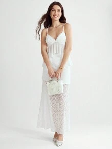 Enchnt 女士白色荷叶边透明吊带背心 - 白色 - 查看 4