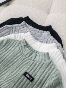 SHEIN Leap Crew 4 piezas/paquete Tops básicos de punto de manga larga de unicolor informales para niños/niñas pequeños, otoño/invierno - Multicolor - Ver 8