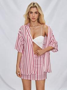 SHEIN Essnce Women's Striped Printed Slim Fit Mini Skirt, Pink/Red Stripes - Pink - View 8