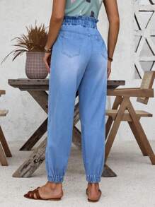 SHEIN LUNE Paperbag Waist Belted Jogger Jeans - Blue - View 2