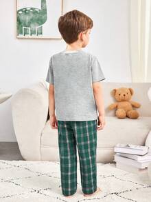 SHEIN Young Boy Simple Casual Decorative Pocket Home Outfit 2pcs/Set - Green - View 2