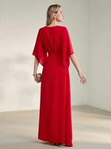 MOTF PREMIUM FLORAL EMBROIDERY KEYHOLE NECKLINE SPLIT HEM DRESS - Red - View 7