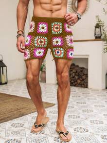 Manfinity RSRT Men Floral Crochet Drawstring Waist Shorts - Multicolor - View 8