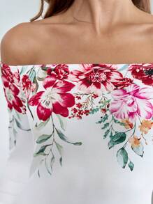 SHEIN Clasi 花卉印花露肩T恤 - 白色 - 查看 7