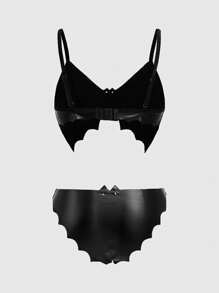 ROMWE Goth PU Bat Shaped Lingerie Set - Black - View 2
