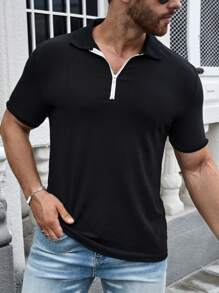 Manfinity Homme Men Quarter Zip Polo Shirt - Black - View 1