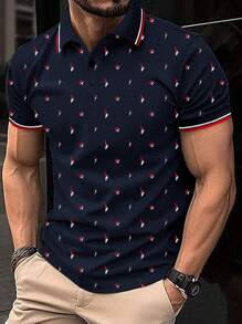 Manfinity Mode Men's Plus Size Casual Simple Printed Polo Shirt, Going Out