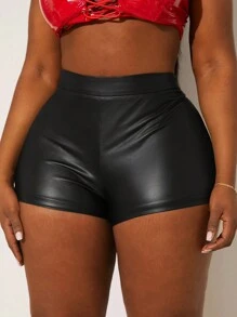 SHEIN SXY Plus pantaloni scurți solidi din piele PU