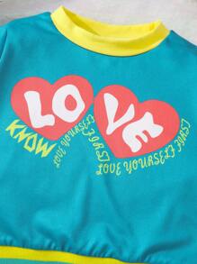 SHEIN Baby Girls Heart & Letter Graphic Color Block Tee & Pants