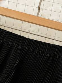 Omancia 纯色褶皱阔腿裤，女士春秋休闲褶皱自然阔腿长款黑色宽松女裤，休闲日常穿着 - 黑色 - 查看 4