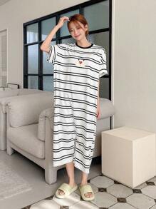 DAZY 女士夏季可愛動物卡通表情條紋連體睡衣 - 黑與白 - 查看 6