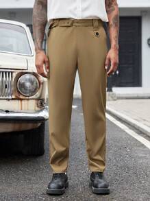 Manfinity Mode Men Slant Pocket Suit Pants - Khaki - View 4