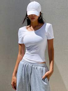 DAZY Fashionable Short-Sleeved Slim-Fit Women's T-Shirt With Backless Design Summer,Halter Top - White - View 3