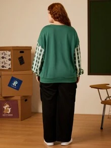 HARRY POTTER X SHEIN Plus Slytherin Áo nỉ in hình huy hiệu màu xanh đậm tương phản, thích hợp mặc hàng ngày và đi chơi - Màu xanh lam - Xem 4