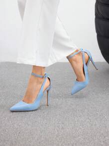 CUCCOO BIZCHIC Sapatos de salto alto de cor sólida e simples, adequados para festa, combinando com Natal, Outono, Ano Novo, feriados - Azul bebê - Visão 5