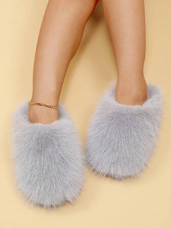 秋冬季加大码女士毛绒拖鞋，春季仿保暖室内家居静音保暖拖鞋，时尚半包式户外拖鞋