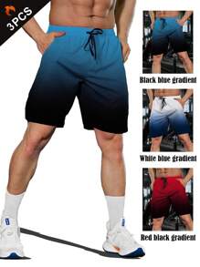 Gym Rark 3PCS Men Ombre Sports Shorts,Boyfriend Style Gradient Drawstring Waist Workout Gym Short Set With Phone Pocket,Breathable Sweat Pants For Training - Multicolor - View 1