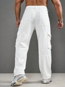 Manfinity Roughcore Men Flap Pocket Side Cargo Jeans - White - View 2