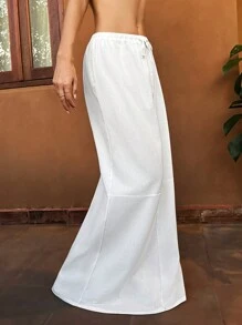 Forever 21 Biała spódnica maxi ze sznurkiem w jednolitym kolorze - Biały - Zobacz 7