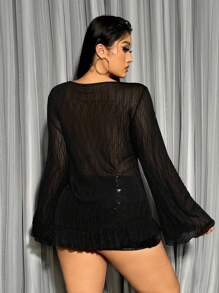 SHEIN ICON 連帶領款蕾絲半透明上衣