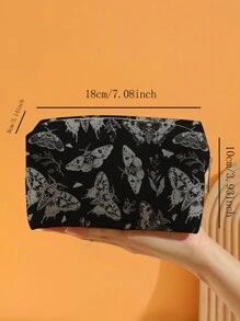 ROMWE Black & White Gothic Punk Butterfly Printed Octagonal Velvet Makeup Bag, Halloween - Multicolor - View 3
