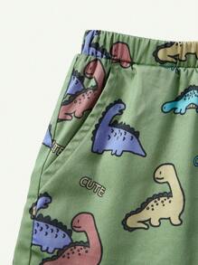 Cozy Pixies 嬰兒男孩卡通動物印花短袖有領針織衫和短褲休閒二件套裝 - 杏色 - 查看 4