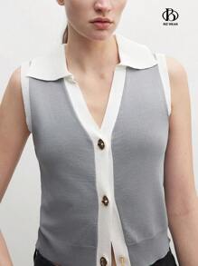 BizChic Cómoda blusa de verano tejida para mujer en negro y albaricoque